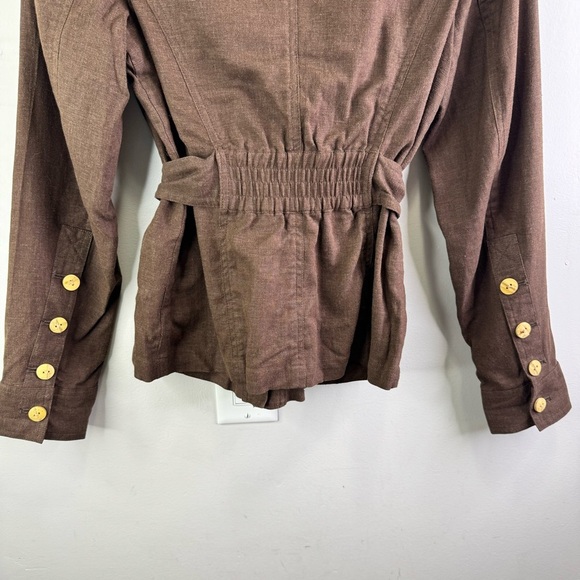 Togo Brown Linen Button Belted Blazer Jacket Size Medium - Picture 9 of 11